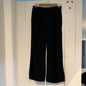 Linen blend drawstring wide leg pant